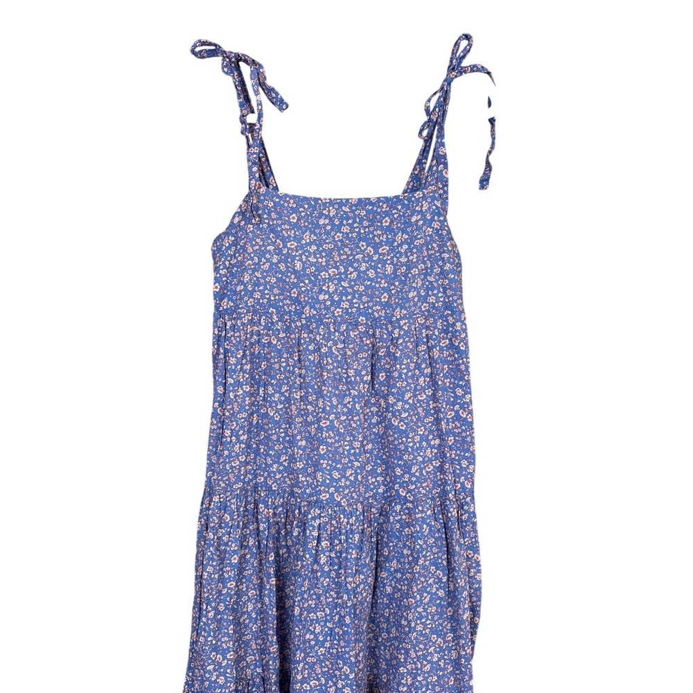 Madewell Tiered Midi Dress Womens Blue Floral Boho Tie Strap Smocked SIZE S - Picture 2 of 6